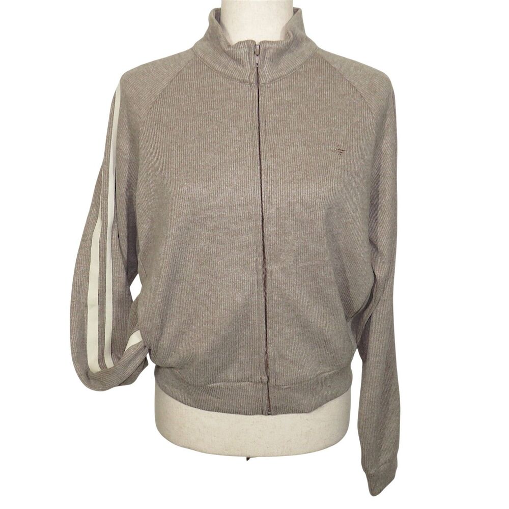 Halara Taupe Ribbed Full Zip Side Stripe Side Pocket Track Jacket Size Medium